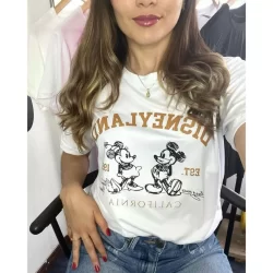 Camiseta Feminina 100% Algodão Confortável Minnie e Mickey T-Shirt Gola Redonda (REF:2176)