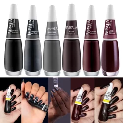 Kit Esmaltes Impala Tons Preto Cinza e Marrom Escuro Clássicos Manicure Tendência