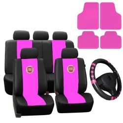 Kit Proteção Completa: Capa Banco Couro + Tapete + Volante Preto/Rosa Linea Palio