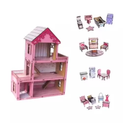 Casinha 30 Cm Boneca + 20 Mini Móveis Mdf Colorido Promoção