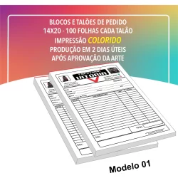 10 blocos de pedido 14x20 cm Impressão Colorida