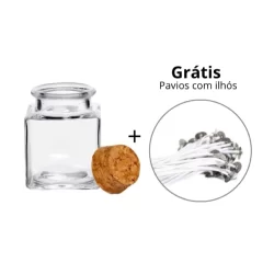 kit 50 potes para lembrancinha com tampa de rolha 50ml pavio com ilhós