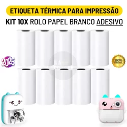 Kit 10 Bobina Etiqueta Térmica Adesiva 57x30mm Branco Rolo Para Mini Impressora Portátil a Prova De Água