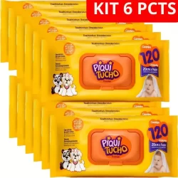 KIt C/6 Pacotes Toalha Lenço Umedecido Piquitucho 120 Unidades