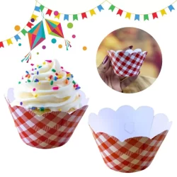 12~60  SAIA PARA CUPCAKE , VERMELHO XADREZ, FESTA JUNINA
