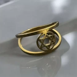 Anel - Meia Aliança Estrela de Davi Dourada Inox 10mm 1 unidade
