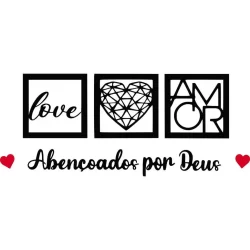 Kit 3 Quadros Decorativos + Frase Abençoados por Deus Frase de Parede Quarto Ou Sala em MDF