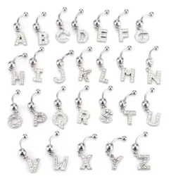 1 Peça Piercing / Umbigo De Umbigo De Cristal Com Letras De Prata A-Z Com Strass