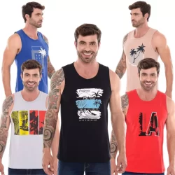 Kit 5 Regatas masculina estampadas 100%algodão estampas do verão