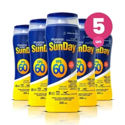 Kit 5 Protetor Solar FPS 60 Sunday 200ml Fragrância Suave Hidratante e Antioxidante Sem Óleo Nutriex