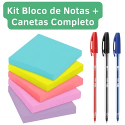 Kit Bloco de Notas Com Caneta Colorido Fofo 76x76mm  Esferografica Anotaçoes Nota Adesiva Ponta Fina