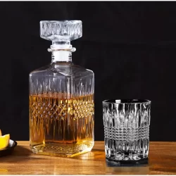Kit Garrafa Decanter Vidro Whisky Licor 900ml + 2 Copos Premium 330ml Luxo