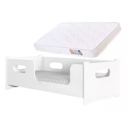 Cama Montessoriana Infantil Branca E Rosa Com Colchão Amalinho Menino e Menina