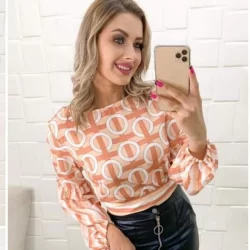 Blusa Cropped Viscose Manga longa Importada Com Amarração nas Costas Feminina