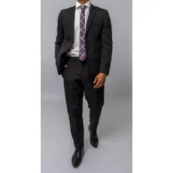 Terno Masculino Slim Oxford Preto Liso, Corte Italiano, 100% poliéster. Para Festa, Trabalho e Culto