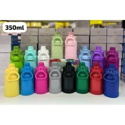 Garrafa Térmica 350ml - Alça Flexível + Personalizada a laser + Borracha Protetora
