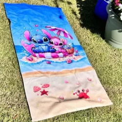 Toalha de Banho STICH E ANGEL  Praia Piscina Felpa Estampada Infantil Toalha Grande