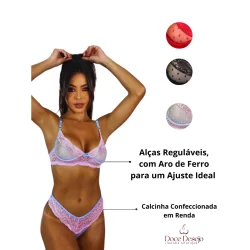 Conjunto De Lingerie Sensual Transparente Sem Bojo e Sem Forro Com Aro