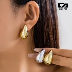 Brincos femininos de gota premium banhados a ouro e prata 18K - estilo ousado e elegante