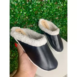 Chinelo De pelo antiderrapante em couro legitimo Pantufa Confortável de Lã Masculino Feminino