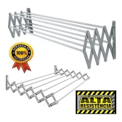 Varal P/ Roupas Sanfonado De Parede 100% Alumínio Retrátil Grande 100cm 120cm Super Resistente