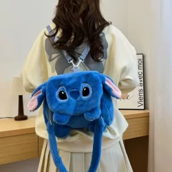 Mochila Lilo e Stitch de Pelúcia Disney Azul Escola Bolsa Escolar