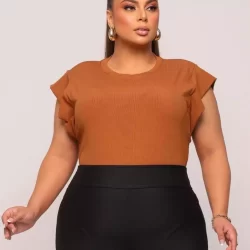 Blusa Feminina Plus Size Elegante Canelado Premium