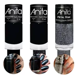 Kit 3 Esmaltes Anita PRETO INTENSO