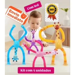 Kit 1/2/4  girafas estica e gruda Infantil pop it tubo led tiktok com luz brinquedo para crianças