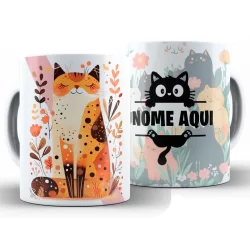 Caneca Gato C/ Nome Divertida + Caixa - Xícara 325ML Cerâmica