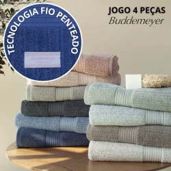 Jogo de Toalhas Banho Buddemeyer Fio Penteado 4 peças 100% Algodão Kit Banho e Rosto Canelada