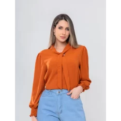 Camisa Blusa Manga Longa Laço Social Tecido Duna Lastex