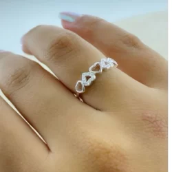 Anel Feminino Corações Prata 925