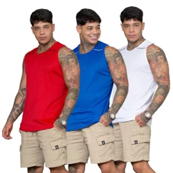 KIT 3 Camiseta Regata - Treino Academia Esportes Exercícios Corrida Casual
