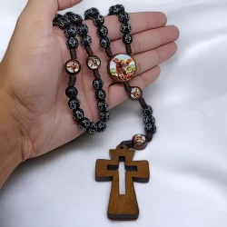 Terço São Miguel Arcanjo Em Madeira Relicário Religioso Para Rezar