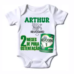 Body Bebe Leite Nestogeno personalizado com nome e mes tema Lata Nestogeno menino e menina