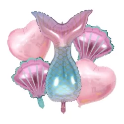 Kit 5 Balão Rabo Sereia + Coração + Concha Festa Aniversario Sereia