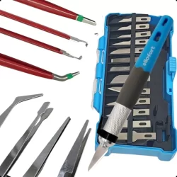 Estilete Profissional Precisão Corte Tipo Bisturi Aero Modelismo Artesanato 13 Laminas C/ 7 Pinças