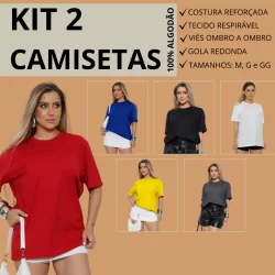 Kit 2 Camisetas Basica Lisa 100% Algodão unissex conforto academia camisa blusa verão manga curta soltinha