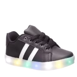 Tenis Led Luz Colorida Pisca Listrado Preto/Branco Crianca Infantil Juvenil Meninos Masculino Lançamento Lindo