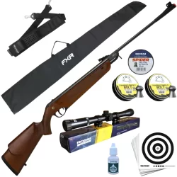 Carabina Dione 5g Madeira 5,5mm Gásram 60kg Rossi + 350 Chumb. + 20 Alvo + 1 Luneta + 1 Capa + 1 Bandoleira + 1 Silicone