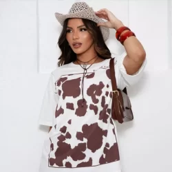Max Blusão Estampa Vaquinha Cow Print Camiseta 100% Algodão