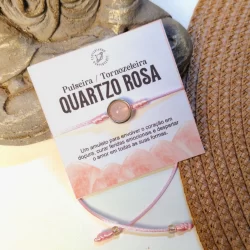 Pulseira Tornozeleira Rosa bebê com esfera de Quartzo Rosa - Pedra do amor e Auto estima