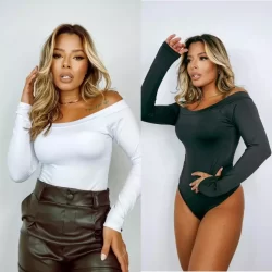 Body Feminino Manga Longa Bori Manga Comprida Canoa Ombro á Ombro com Feixo.