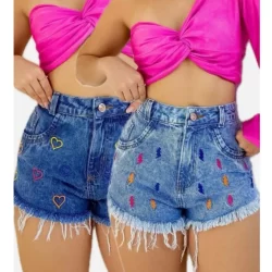 Kit 2 Shorts Bordados Luxo Cintura Alta