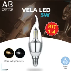 Kit 4 Lâmpada Vela LED para Lustre de fogo 5W Bico Torto E14 Pendente Moderno Branco Frio ou Branco Quente | Bivolt
