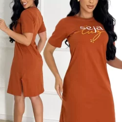 Vestido Midi Moda Evangelica Fenda Lateral Elegante Moda Casual Com Silk Soltinho Manga Cor