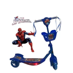 Patinete Infantil Homem Aranha Musical Cesta Luzes 3 Rodas