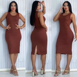 Vestidos de Festa Moda Feminina manga regata grossa elegante casual confortável Noite