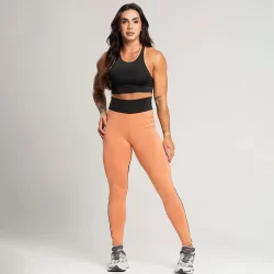 Conjunto fitness feminino com elástico bicolor calça legging + top academia costa nadador